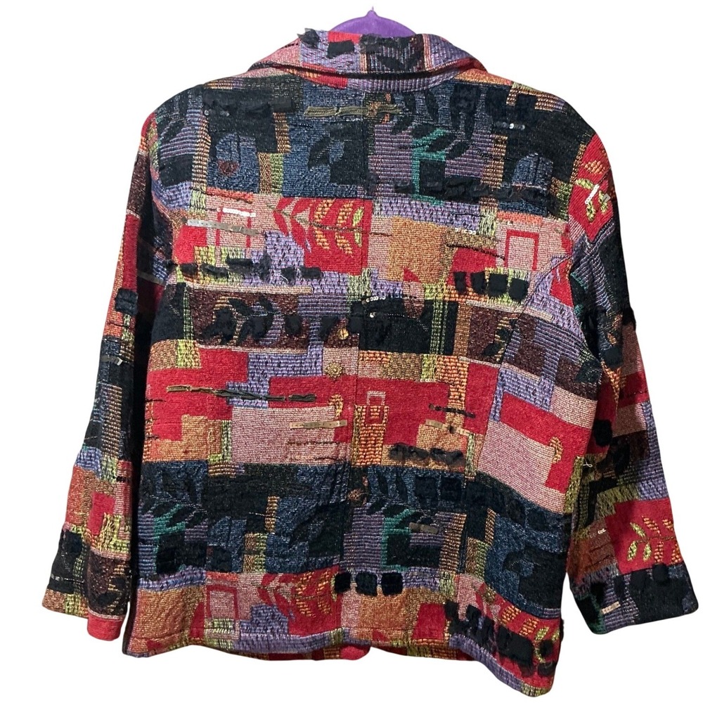 Chicos Patchwork Jacket Textured Embroidered Sequ… - image 3